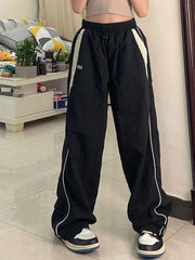 Y2k Women Wide Leg Cargo Pants Casual Streetwear Loose Drawstring Trousers