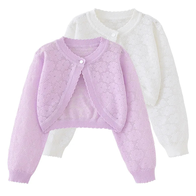Thin Summer Plain Cardigan Girl's Purple Jacket Cotton Child Coat