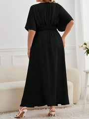 Elegant Oversize Maxi Dress Women Short Sleeve V-neck A-line Clothes