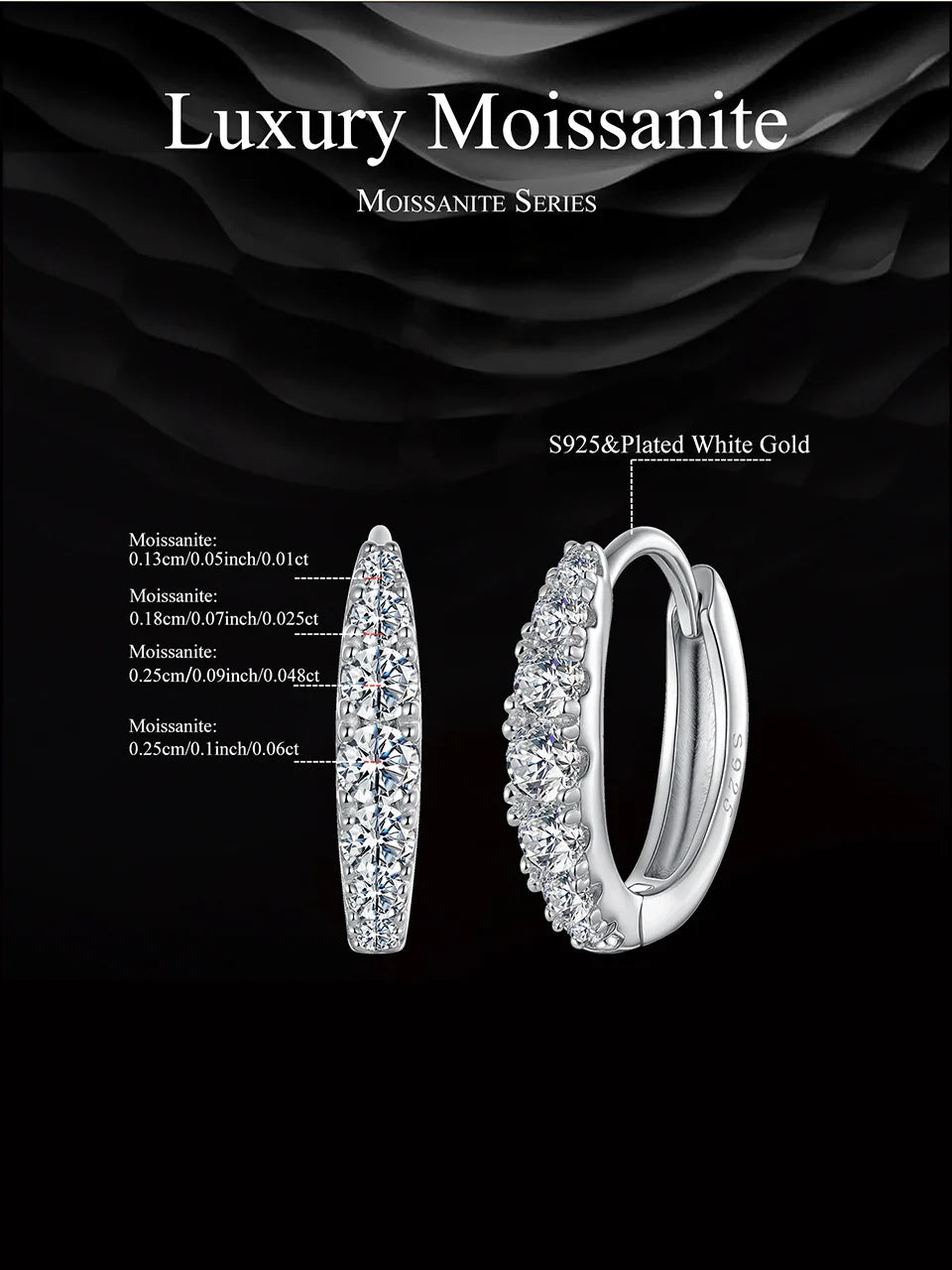 BAMOER Moissanite Huggie Hoop Earrings for Women, 925 Sterling Silver Hypoallergenic Earrings with White Gold Plated MSE092