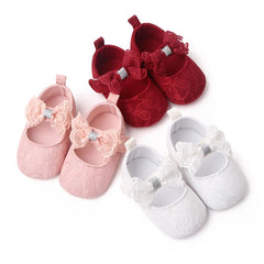 Baby Soft Cotton Shoes Beautiful Lace Bowknot Mary Jane 6 to 12 Month Baby Girl