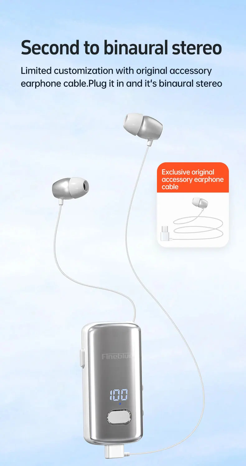 Fineblue F580 Lavalier Wireless Headphones Bluetooth 5.3 Headphones with Microphone Power Display Earbud Noise Interference Free