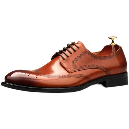 Spring/Autumn Men Luxury Black/Brown Genuine Leather Dress Wedding Pointed Toe Oxford Lace-Up Formal Male Office Shoes