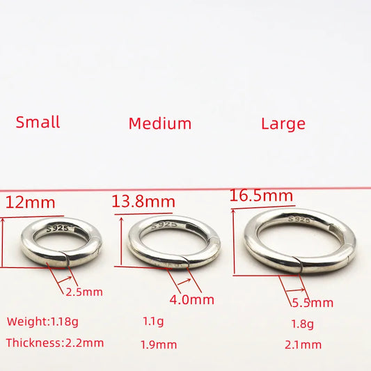 Solid 925 Sterling Silver Spring Ring Round Snap Clip Hooks DIY  Split Rings Small Clamp Clasp for Jewelry Making