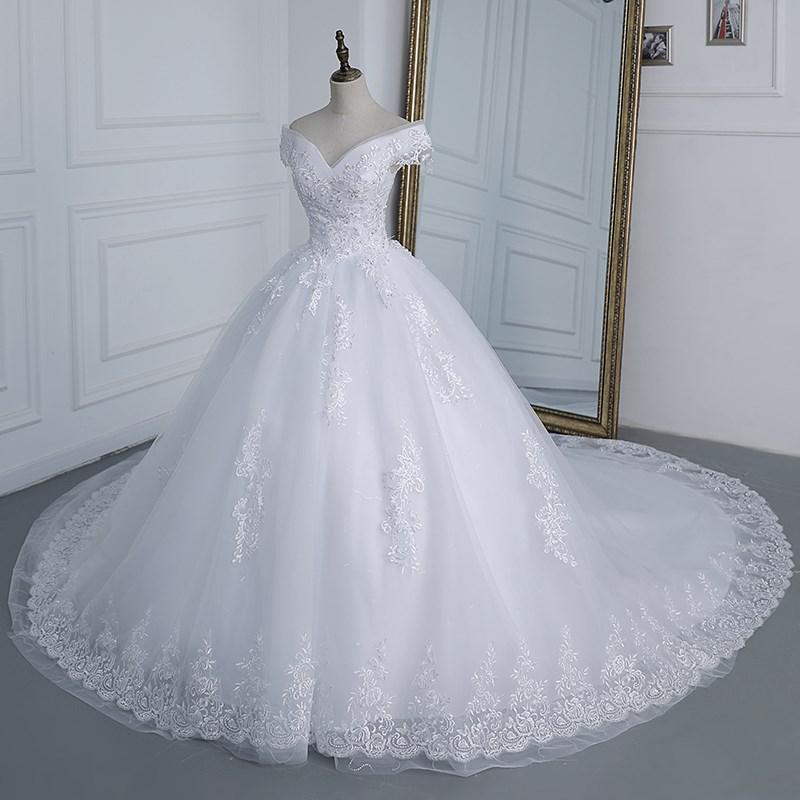 White Bridesmaid Dresses: Off The Shoulder Wedding Dress light Appliques Pearls