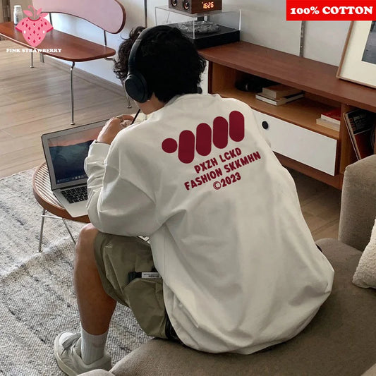 American Casual White T-shirt Men's Autumn 2025 New 100% Cotton Oversize Long sleeved Sports Gym T-shirt Y2k Tops Men clothing