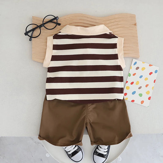 Baby set children's new summer sleeveless striped short sleeved casual wear two-piece set for boys