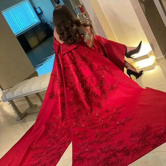 Luxurious Red Brand Dresses With Long Sleeves Ball Gowns