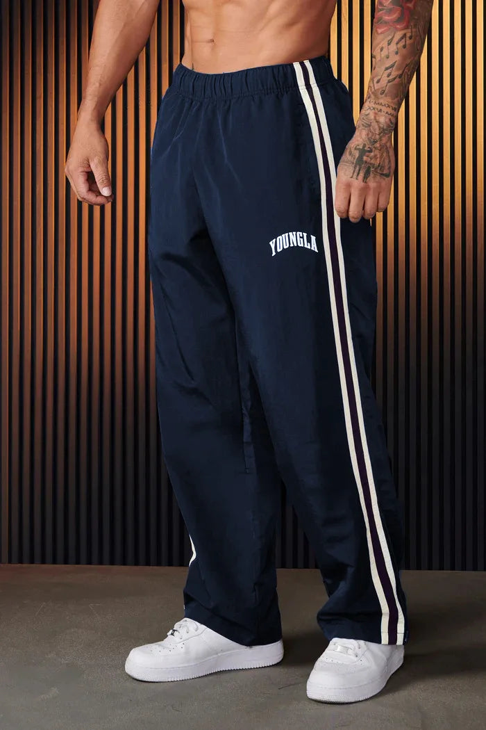 Men's Sports Pants Double Stripe Stitching Casual Fitness Sports Print Gym Loose