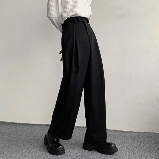 Men's Straight Suit Trousers Male Loose Solid Color Wide Leg Pants Spring
