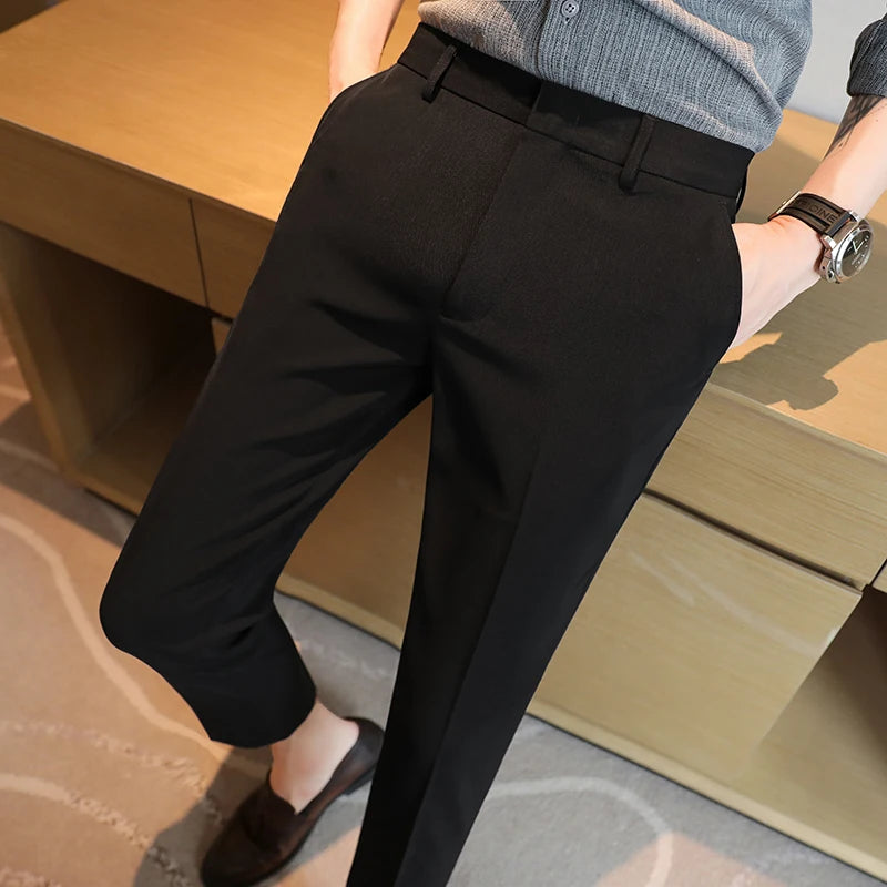 Men's Cropped Trousers with British Style Drape and Lightweight Fabric, Men's Dress Pants