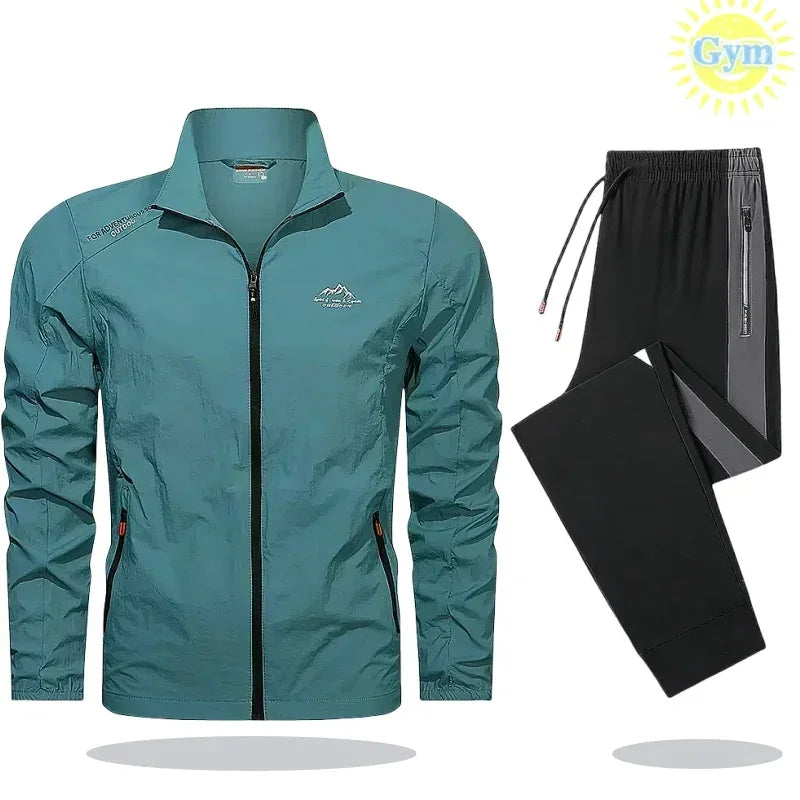 Mens Tracksuit Spring Summer Sportswear 2 Piece Sets Sports Suit Sunscreen Jacket+Pant Running Set Men Fishing Jogger Sweats Set