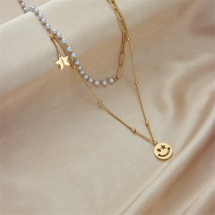 Stainless Steel Geometry Star Moon Butterfly Pendant Multilayer Chain Choker Necklace