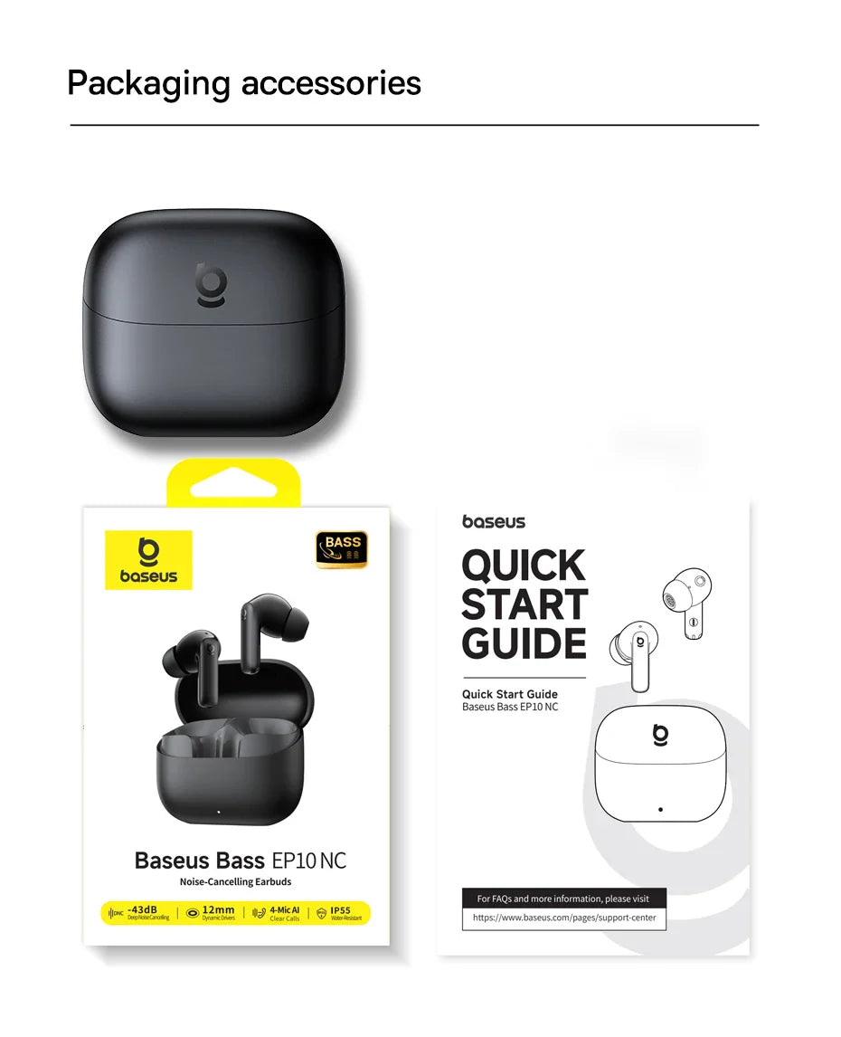 Baseus Bass EP10/BP1 NC -43dB Noise Cancelling ANC True Wireless Earbuds Bluetooth 6.0 In-Ear Wireless Earphones 4-Mics Ear buds
