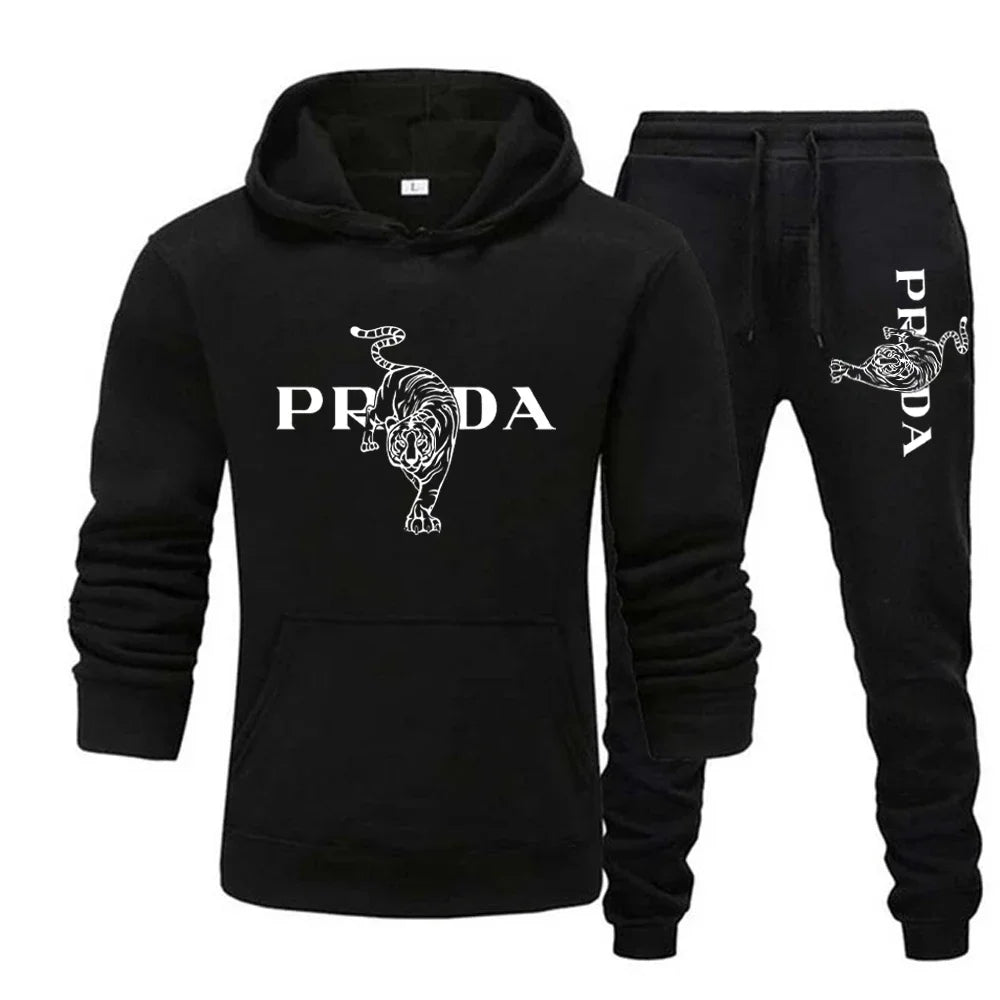 The men's outdoor fitness sweatshirt and pants set for autumn and winter includes a long-sleeved sports shirt and casual pants