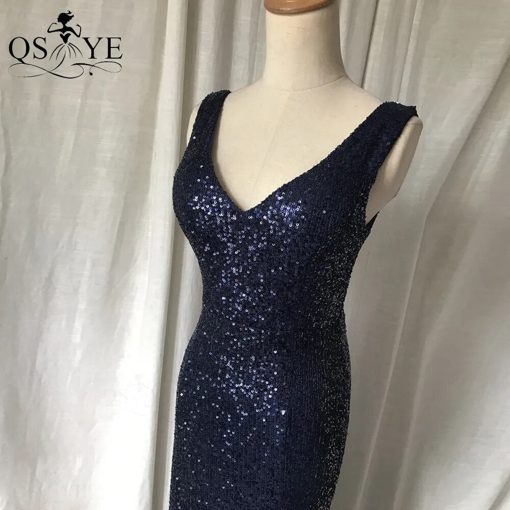 Evening wear Dresses: V Neck Long Mermaid Prom Gown Sleeveless Party Dress