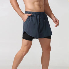 Men's Running Shorts Quick-drying Fitness Black Double Layer Shorts Men