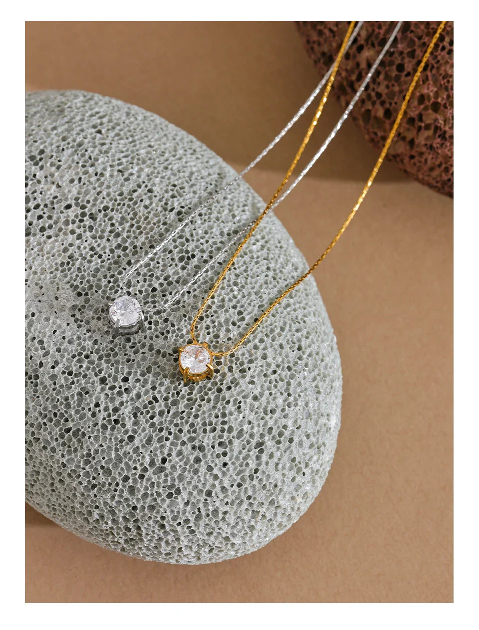 Yhpup Korean Chic Stainless Steel Shiny Cubic Zirconia Cast Delicate Necklace Pendant for Women Daily Waterproof Basic Jewelry