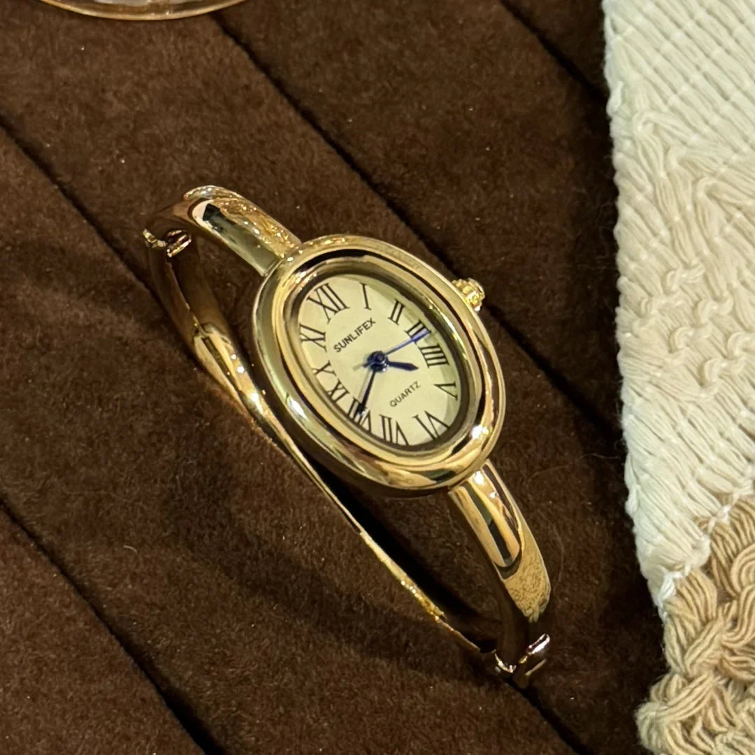 Women Rome Dial Quartz Watch Brand Luxury Gold Colors Bangle Oval  Wristwatch Relogio Feminino Gifts Clock Montre Femme