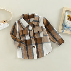 Toddler Baby Boy Girl Plaid Shirt Jacket Outfits Button Down Cardigan Kids