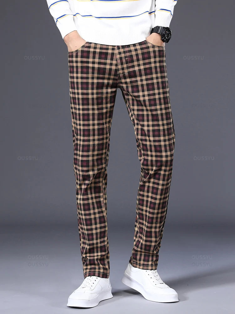 Jeans for Mens Brand Clothing Classics Plaid Casual Pants Men