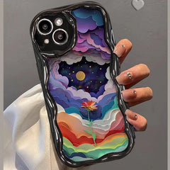 For iPhone15 15pro 14 13 12pro 11 ProMax Oil Painting Colorful Cloud Flower Silicone Soft Protective Phone Cover for Girls Women