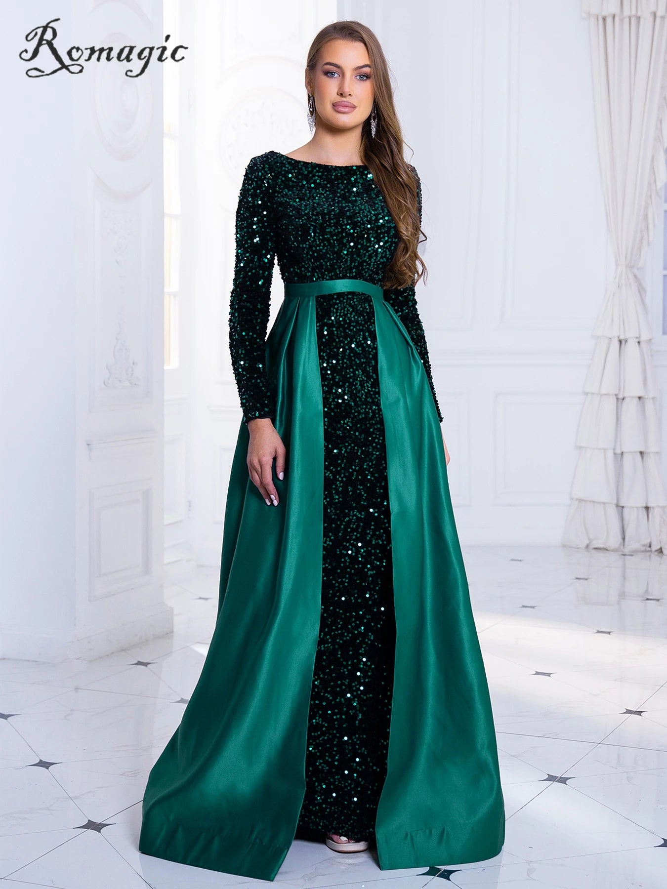 Homecoming Dresses: Modest Stretch Sequin Full Sleeve Evening Party Gown