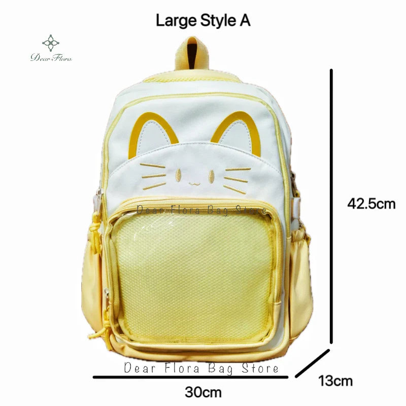 Y2K Cute Cat Ita Backpacks Large Capacity Knapsack Casual Girl Transparent DIY Display Rucksack Cartoon Trendy Travel Schoolbags
