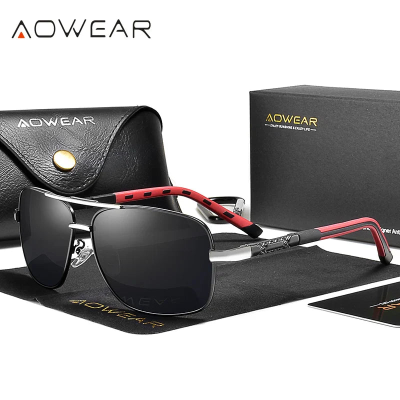AOWEAR Retro Polarized Sunglasses for Men Women Driving UV400 Vintage Sun Glasses Unisex Mirror Eyewear with Case