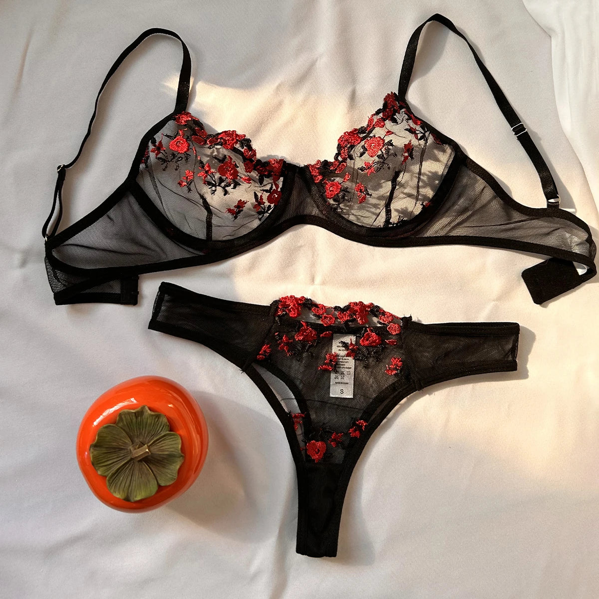 Purple Lingerie Woman Lace Transparent Underwear Fairy Embroidery Brief Sets