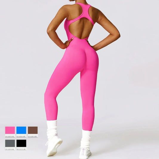 Seamless Gym Sport Jumpsuit Women Sportswear Hollow Backless Scrunch Fitness