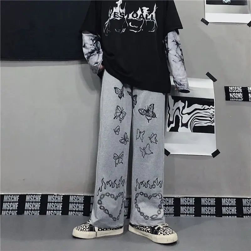Y2k Oversize Graphic Wide Sweatpants Men Streetwear Print Casual Track Pants