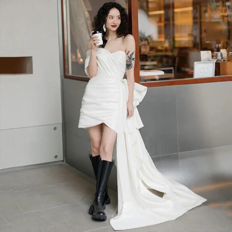 White Bridesmaid Dresses: Sheath Short Wedding Dresses For Women Boat Neck Backless