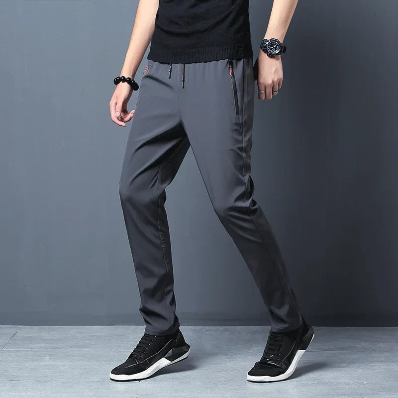 Men's Casual Pants Straight Slim Fit Elastic Waist Jogger Korean Classic