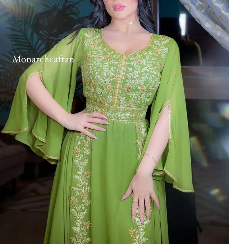 Evening Dresses V-Neck A-LINE Half Sleeve Floor-Length Chiffon