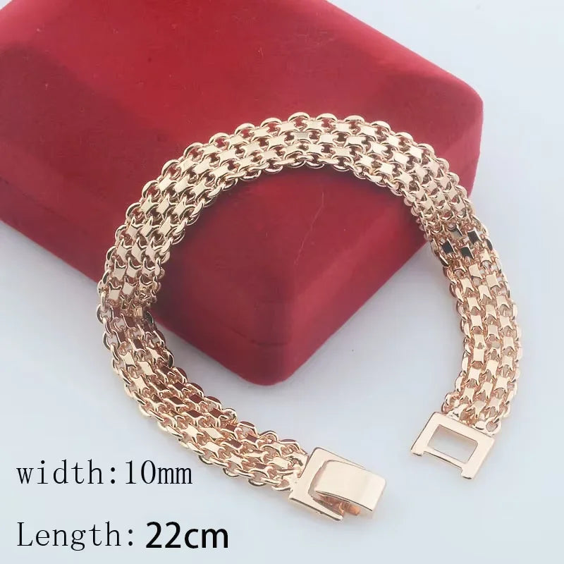 10MM 12MM Big Wide For Women Men Bracelet 585 Rose Gold Color Curb Catenary Chains(No red box)