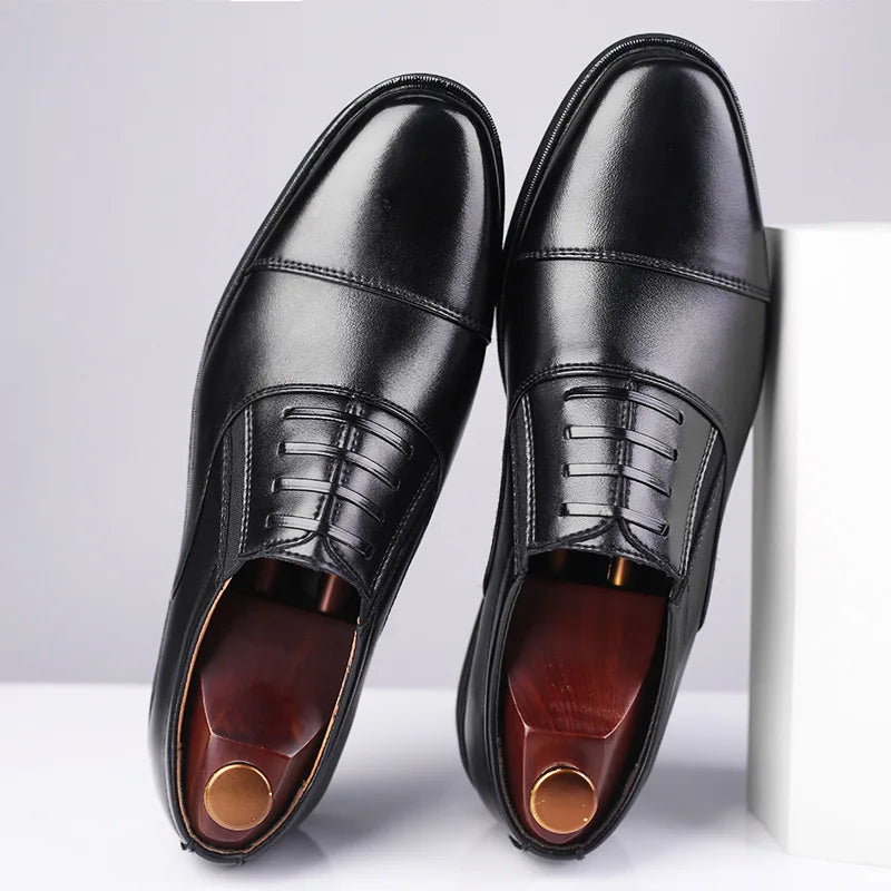 Men's Dress Shoes Leather Formal Shoes Normal Elegant Man Casual Business Footwear for Men 2023 Breathable Non-slip Square Toe