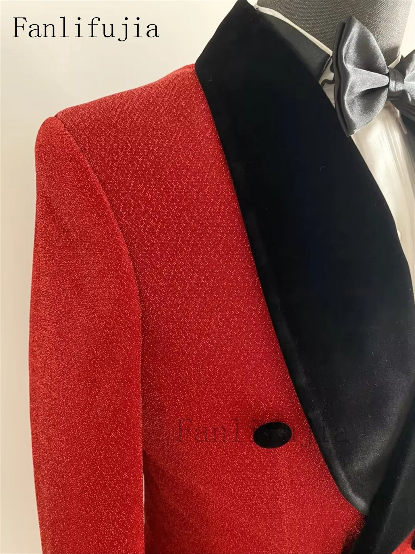 Tuxedo for Mens: Red Glitter Suits Wedding Tuxedo Double Breasted Blazer Formal