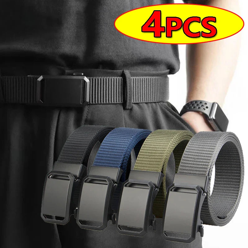 Tactical Belt For Men Canvas Automatic Buckle Belt Man Durable Casual Outdoor Hunting Adventures Training Pants Waist Belt Golf