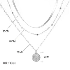 925 Sterling Silver Three-Layer Round Necklace Simple Snake Chain Charm Ball Chain