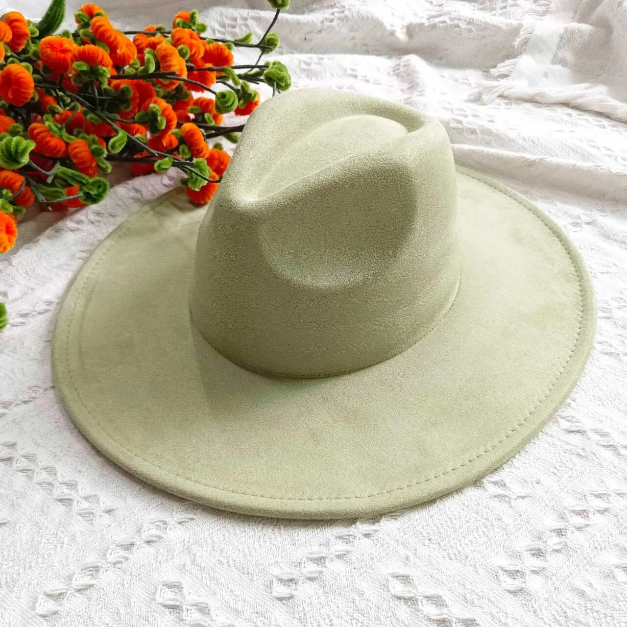 Vegan Suede Fedora Rancher Hats Blank Hats for Burning Multicolor teardrop shaped Top 9.5cm Brim Unisex Jazz Hat Church Hat