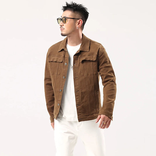 Men's Caramel Denim Jacket spring and autumn style denim jacket for men