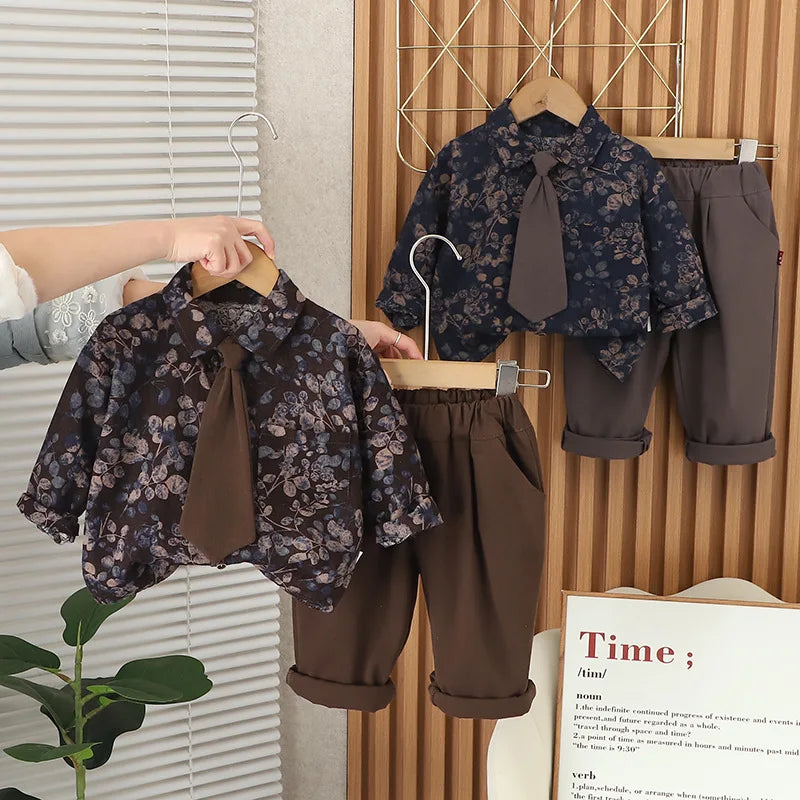 Boys Clothes Sets Spring Autumn 2025 Children Fashion Shirts Tie Pants 2pcs Party Suit For Baby Tracksuits Kids Outfits Toddler