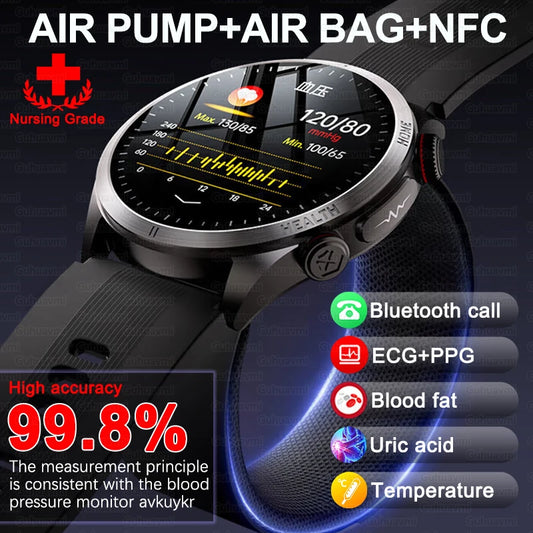 2026New NFC Health Smart Watch Men Air Pump+Air Bag Precise Blood Pressure Fat Measurement Voice Call SmartWatch For Android IOS