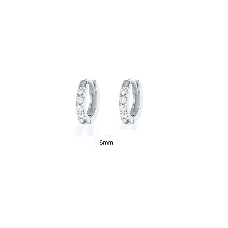 6/7/8/9 MM Cartilage Circle Earrings 925 Sterling Silver Bling CZ Huggie Hoop Earring for Women Piercing Buckle Wedding Jewelry