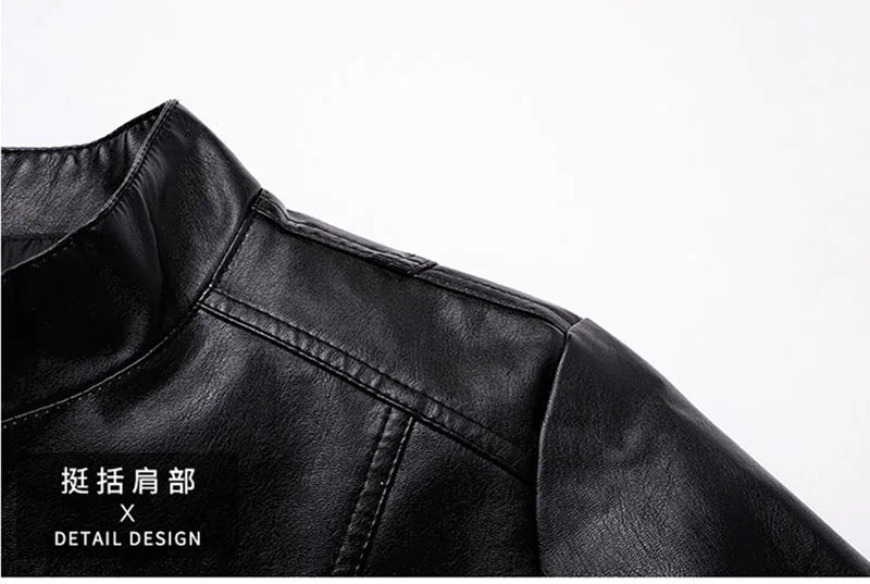 Men Leather Coat Vintage Classic Stand Collar Male Faux Leather Jacket
