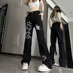 Micro-La American Star Jeans Female ins Trend Joker Y2k High Waist Slim Loose Pant