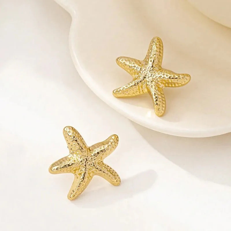 1 Pair Geometric Temperament Casual Starfish Stud Earrings Summer Simple Beach Vacation Style Earrings Ocean Jewelry Gift