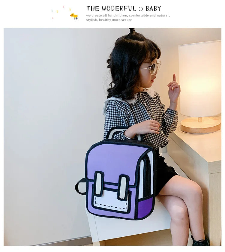 Two Dimensional 3d Multi-Functional Backpack Schoolbag Children 3-6 Grade Primary School Students