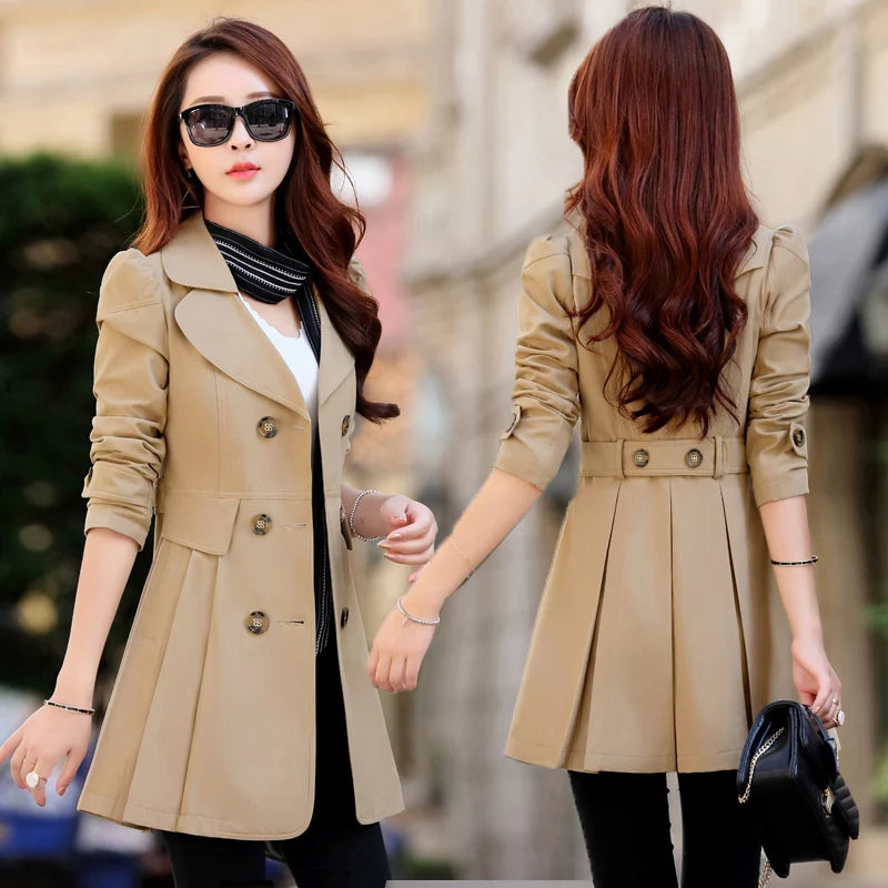 Trench Coat Women Double-Breasted Trench Coat Lace Female Autumn Casual Coats